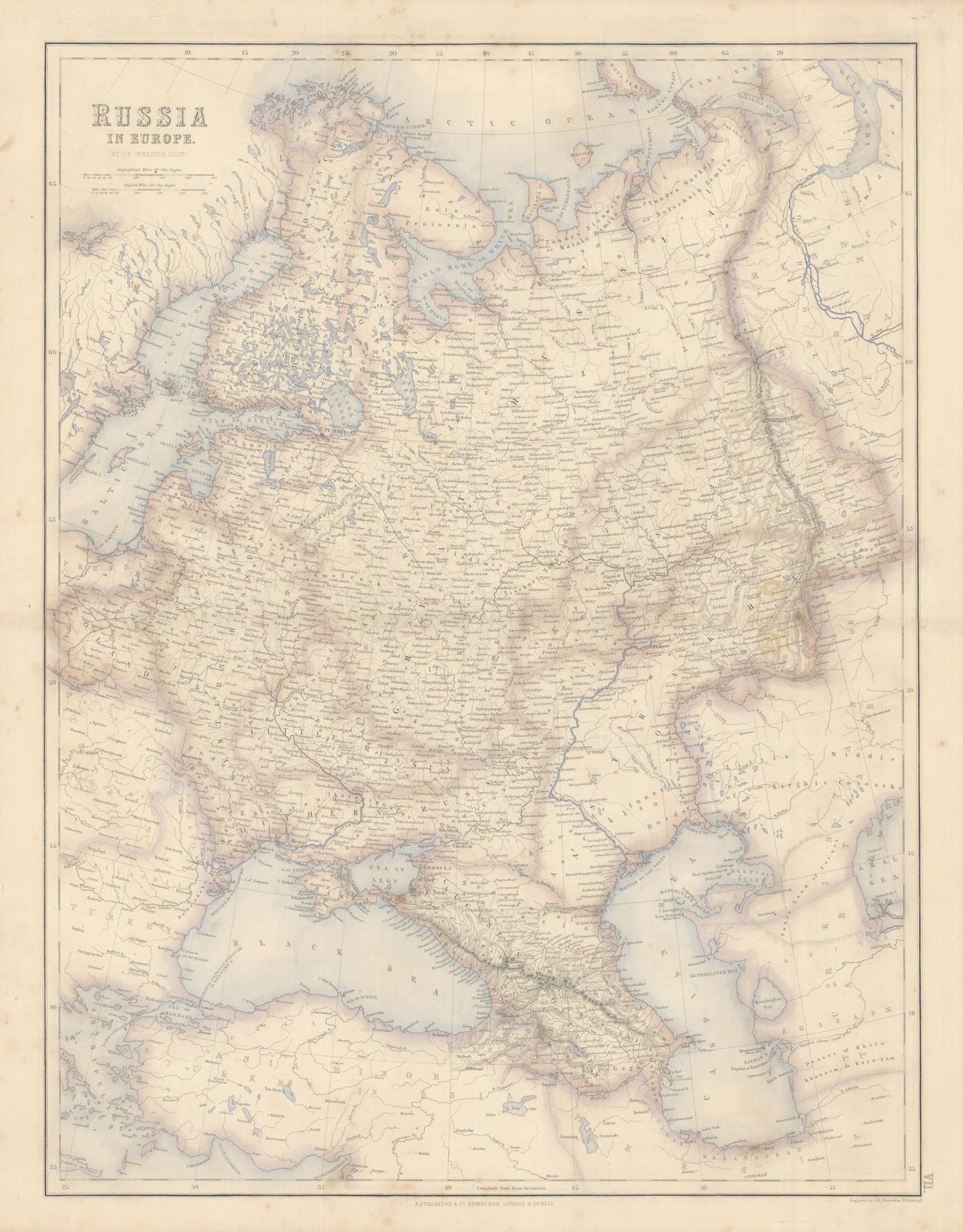 Russia in Europe. Ukraine Caucasus Finland Poland Baltics. FULLARTON c1863 map